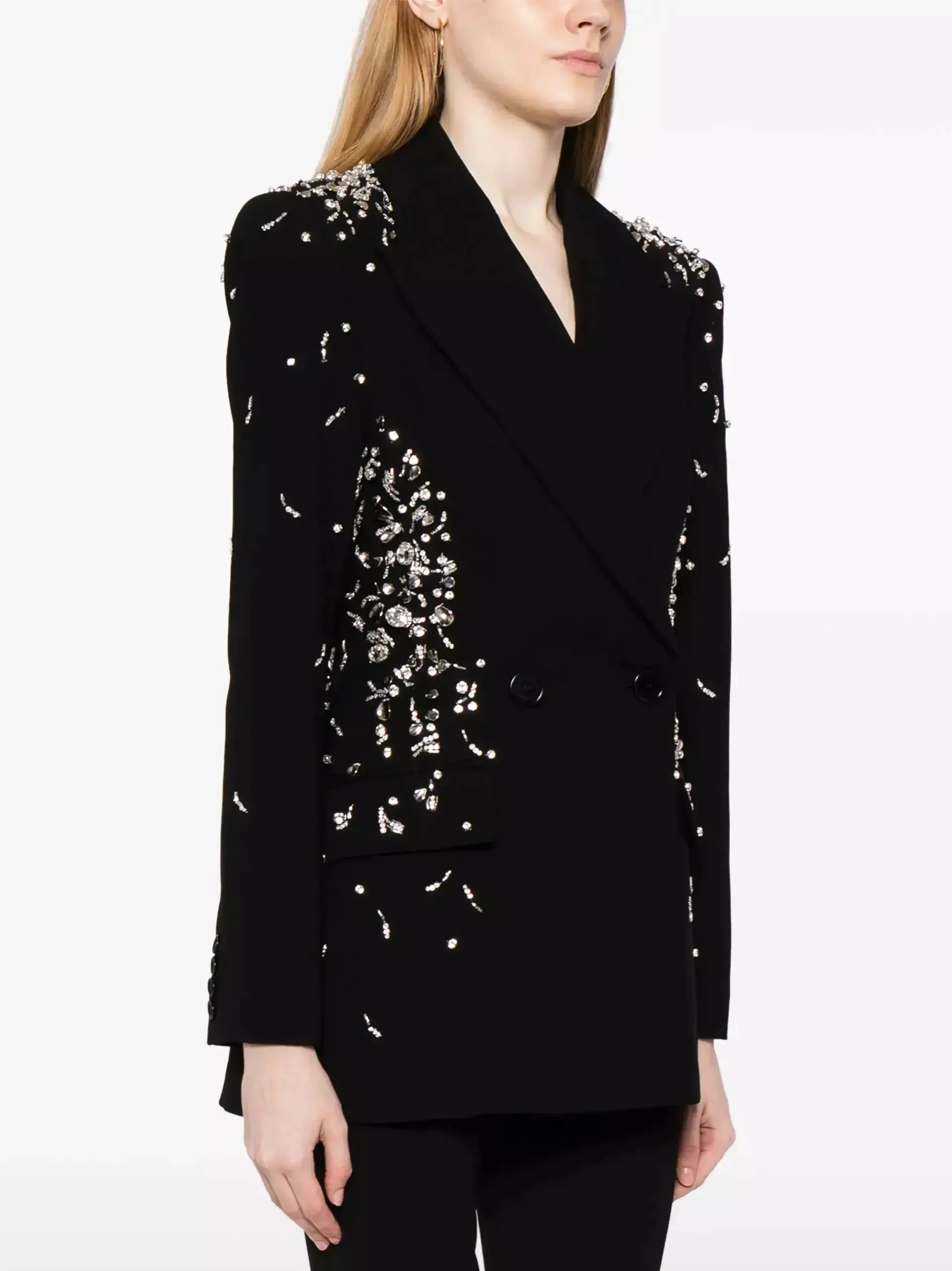 Women’s Crystal and Sequin-Embellished Double-Breasted Black Blazer