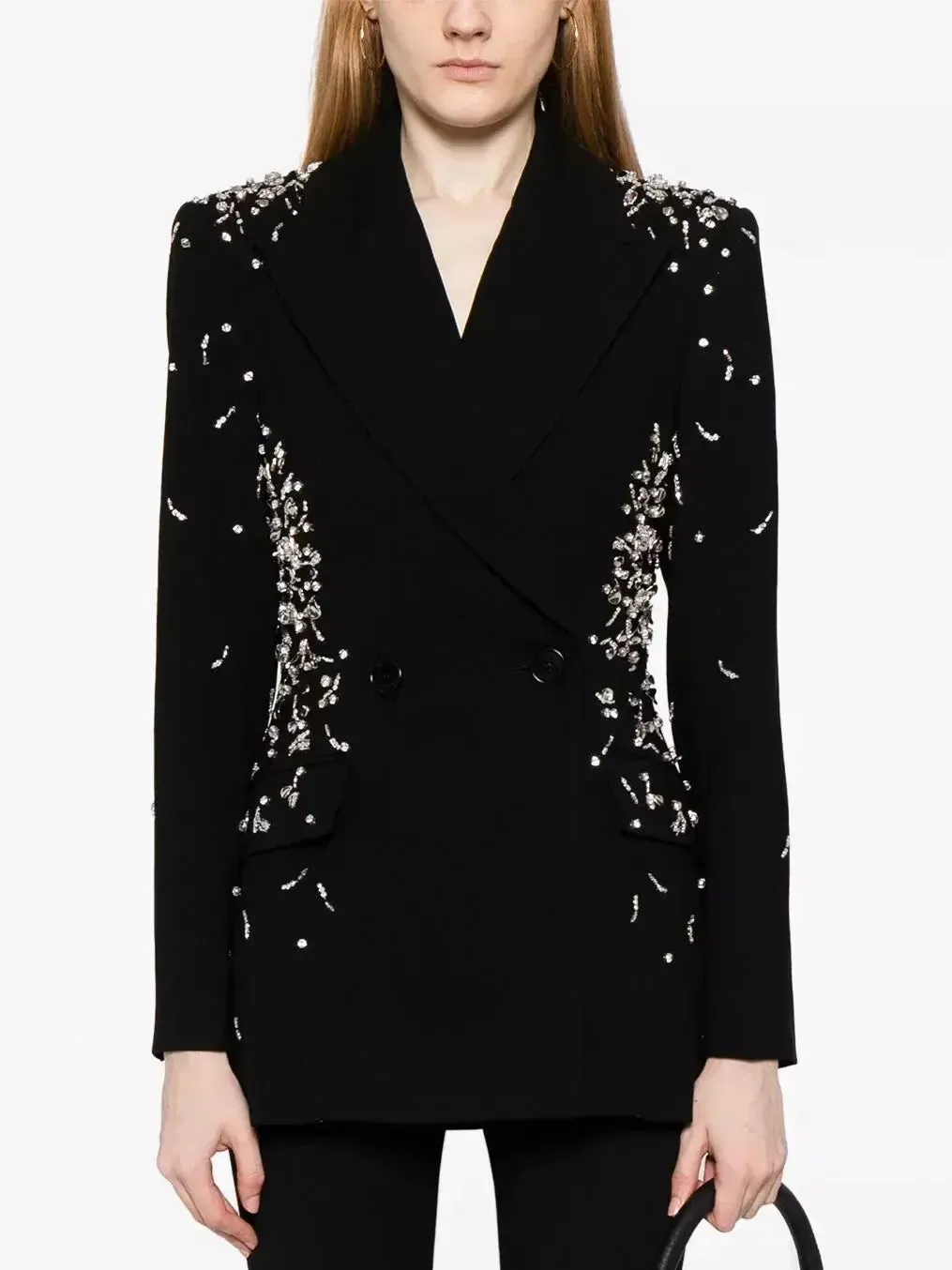 Women’s Crystal and Sequin-Embellished Double-Breasted Black Blazer