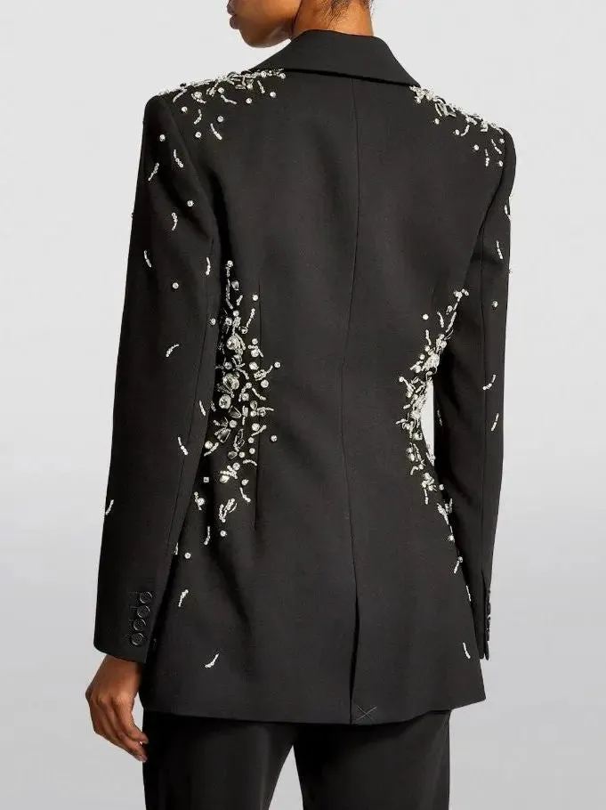 Women’s Crystal and Sequin-Embellished Double-Breasted Black Blazer