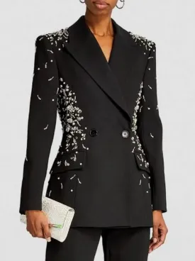 Women’s Crystal and Sequin-Embellished Double-Breasted Black Blazer