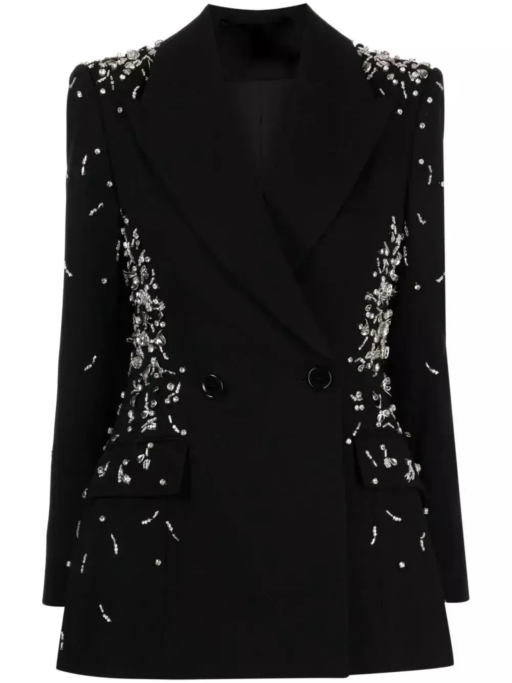 Women’s Crystal and Sequin-Embellished Double-Breasted Black Blazer