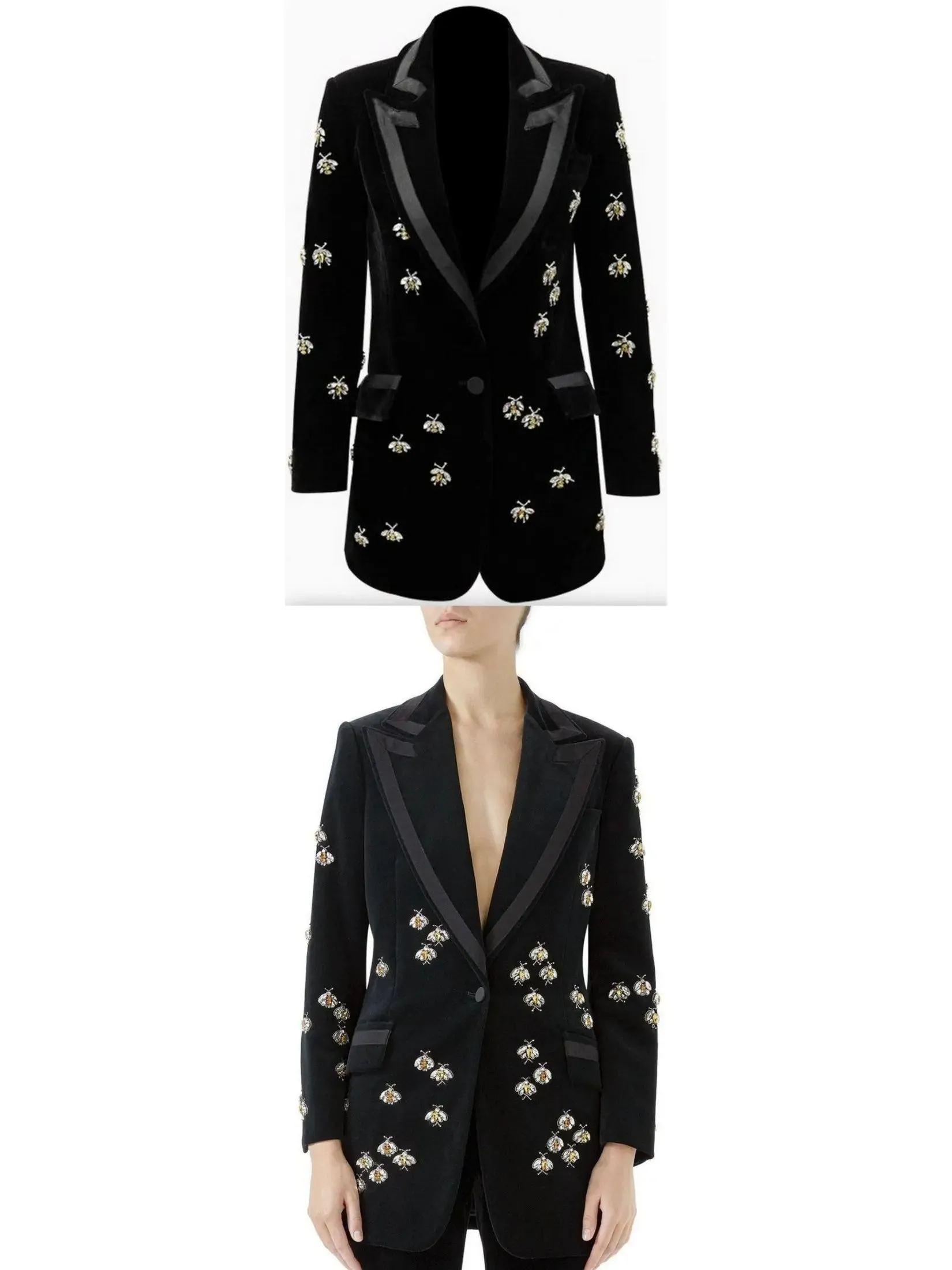 Women’s Crystal Bugs Embellished Velvet Blazer