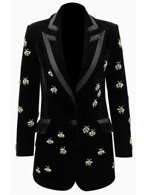 Women’s Crystal Bugs Embellished Velvet Blazer