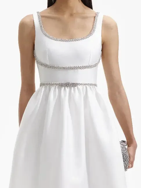 Women’s Crystal-Embellished Bow-Detail White Midi Dress