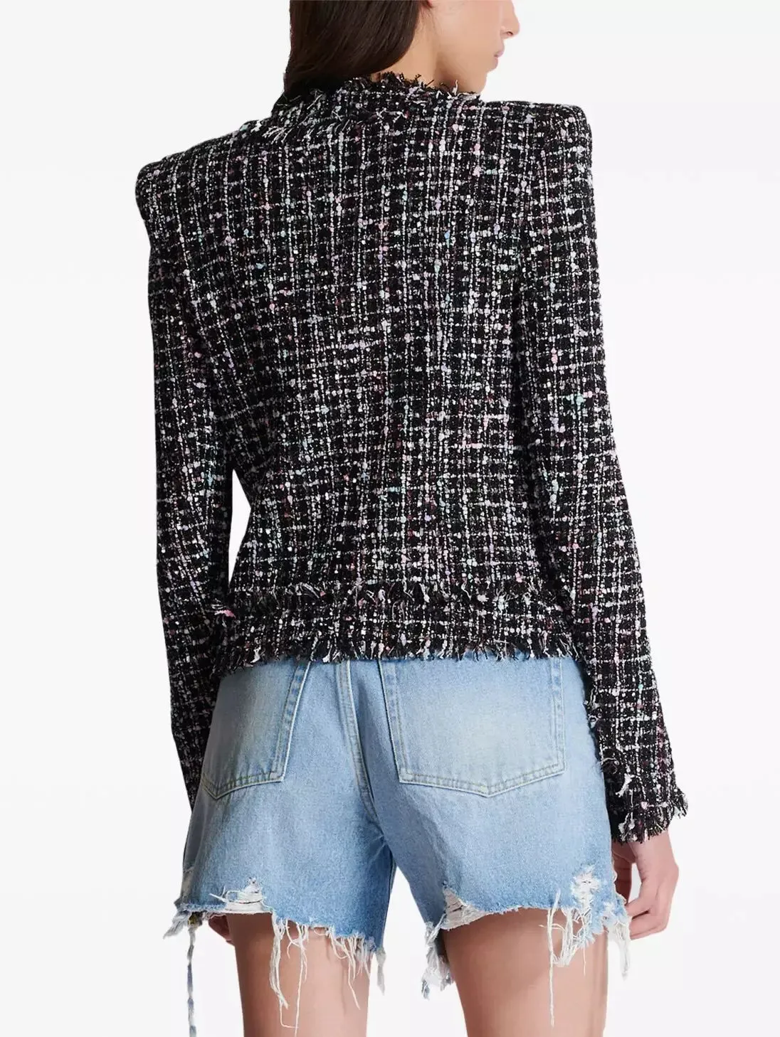 Women’s Crystal Patch Embellished Tweed Collarless Jacket