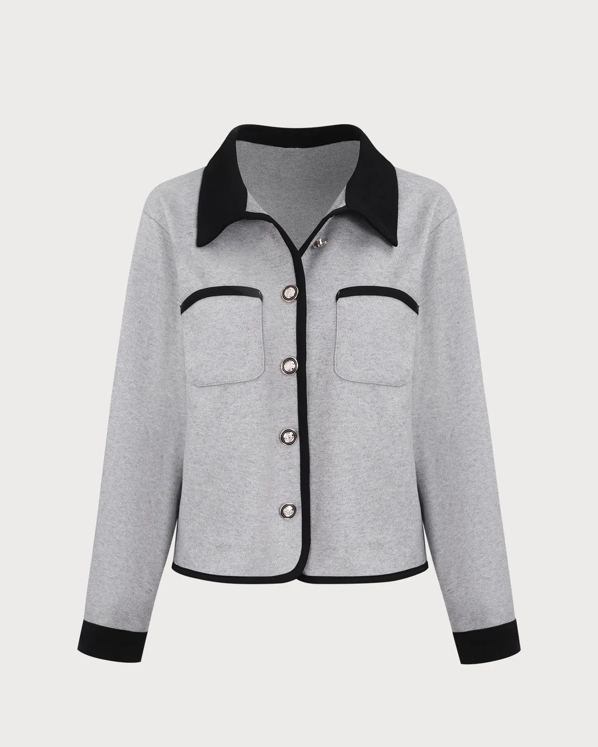 Women's Grey Splicing Single-Breasted Pocket Jacket